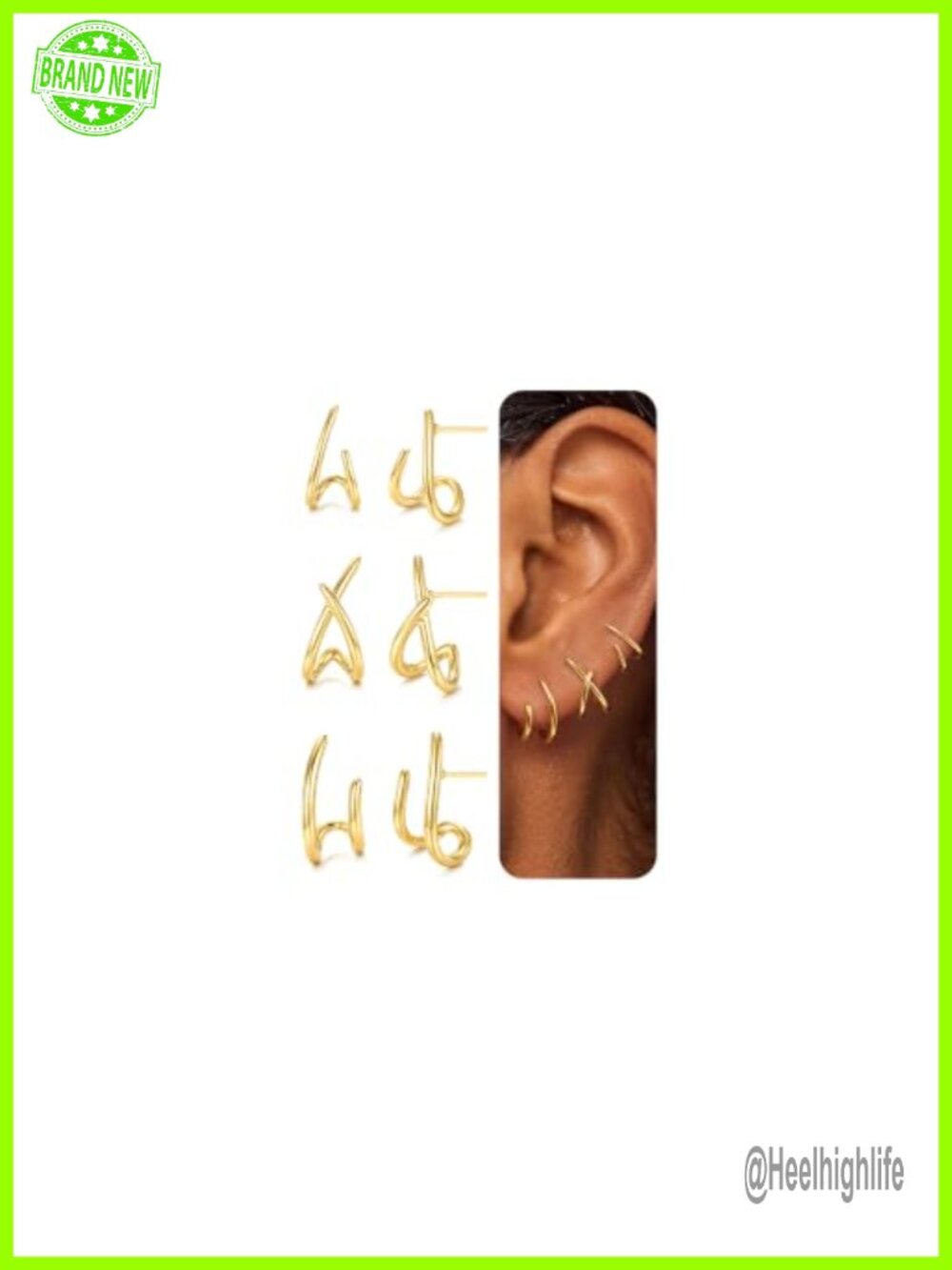 16K Gold Plated X-Shaped Stud Earrings Set CZ Hypoallergenic Dainty